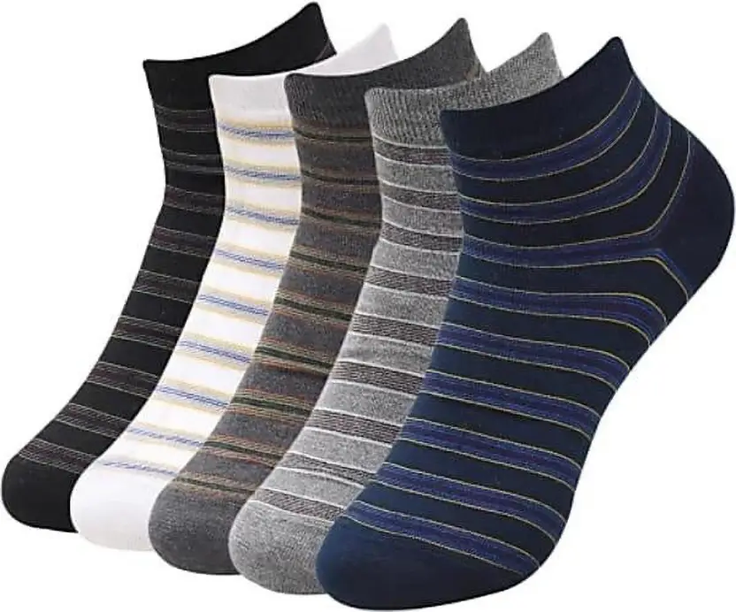 Garun Socks® Premium Cotton Striped Ankle Socks for Men – Casual & College Wear (Pack of 5)