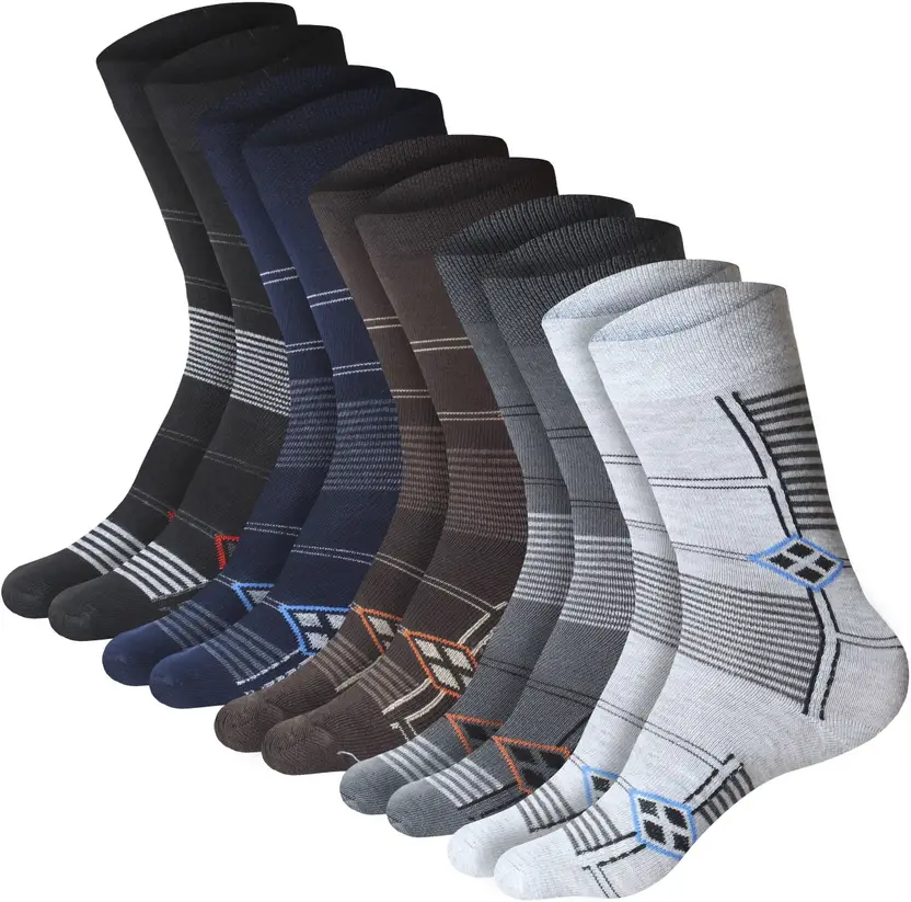 Garun Socks® Premium Cotton Formal Crew Socks for Men – Multi-Color Geometric Design Combo (Pack of 5)