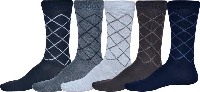Garun Socks® Premium Cotton Argyle Formal Socks for Men – Calf Length Classic Pattern (Pack of 5)