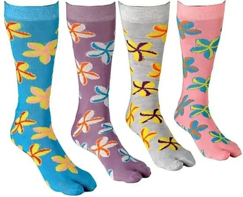 Garun Socks® Women’s Cotton Floral Toe Socks – Colorful Flower Print Calf-Length (Pack of 4)