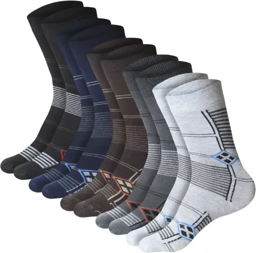 [PROD-00007] Garun Socks® Premium Cotton Formal Crew Socks for Men – Multi-Color Geometric Design Combo (Pack of 5)